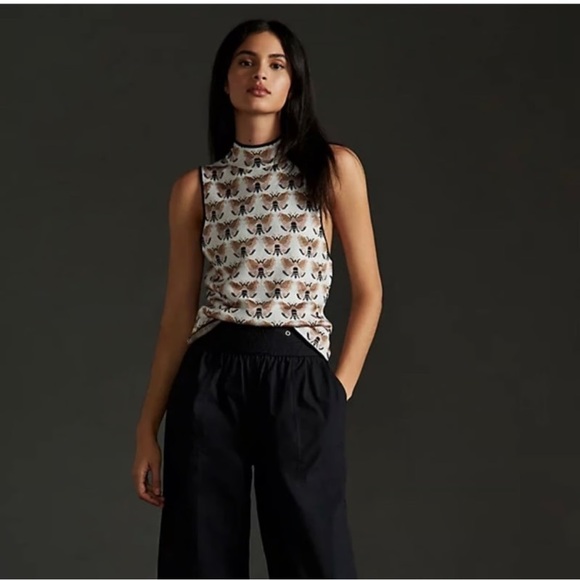 Anthropologie Maeve Sarah Gordon Mockneck Sz S Vest Top Knit Bees - Picture 2 of 5